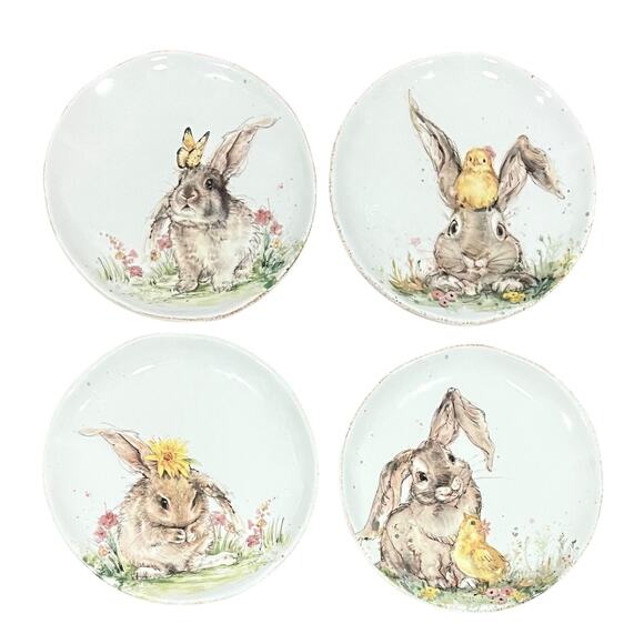 Southern Living Salad Plate Set of 4 Bunny Daisy-Lily-Tucker- 8” Dessert Easter - Picture 1 of 9